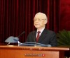 Tổng Bí thư, Chủ tịc nước Nguyễn Phú Trọng phát biểu tại lễ bế mạc Hội nghị Trung ương 9 (Ảnh: TTX)