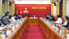 Các đại biểu tham dự cuộc họp giao ban trực tuyến tại điểm cầu thành phố Cẩm Phả